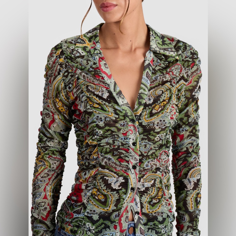 Alice + Olivia Multicolor Patterned Button-Down S… - image 4